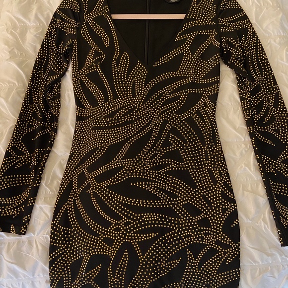 Black Mini Dress with Gold Beading - Picture 4 of 5